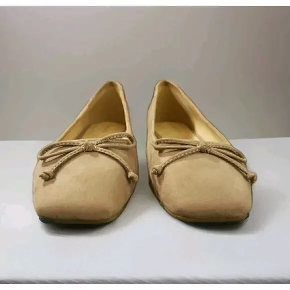 Liz Claiborne 8M Ballet Flats Tan Suede Square Toe Flushing Slip On Memory Foam - Picture 3 of 11